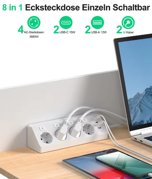 Desktop Stekkerdoos met USB en Individuele Schakelaars – 2 m Verlengsnoer