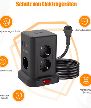 Stekkerdoos met Draadloos Opladen en USB – Desktop Stopcontact met 2 m Kabel