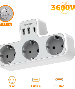 3-voudige Wandstekkerdoos met Overbelastingsbeveiliging Compact