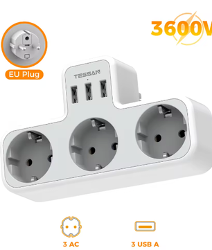 3-voudige Wandstekkerdoos met Overbelastingsbeveiliging Compact