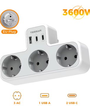 3-voudige Wandstekkerdoos met Overbelastingsbeveiliging Compact