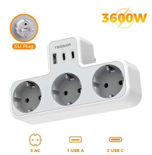 3-voudige Wandstekkerdoos met Overbelastingsbeveiliging Compact