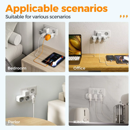 3-voudige Wandstekkerdoos met Overbelastingsbeveiliging Compact