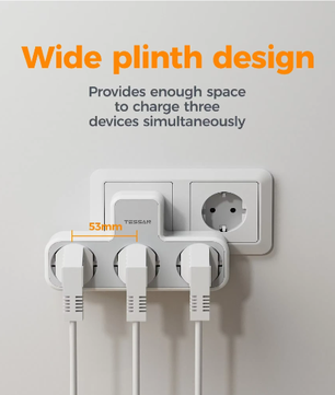 3-voudige Wandstekkerdoos met Overbelastingsbeveiliging Compact