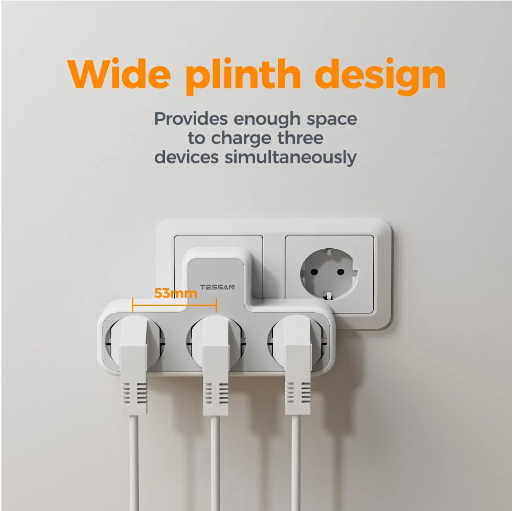 3-voudige Wandstekkerdoos met Overbelastingsbeveiliging Compact