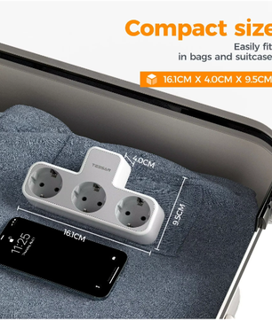 3-voudige Wandstekkerdoos met Overbelastingsbeveiliging Compact