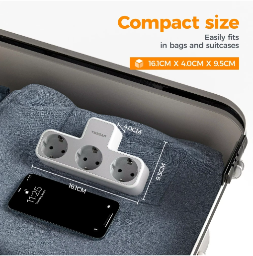 3-voudige Wandstekkerdoos met Overbelastingsbeveiliging Compact