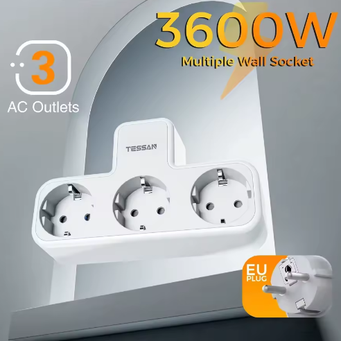 3-voudige Wandstekkerdoos met Overbelastingsbeveiliging Compact