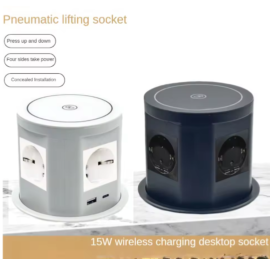 Pop-up Inbouw Stopcontact met USB, Type-C en Draadloos Opladen