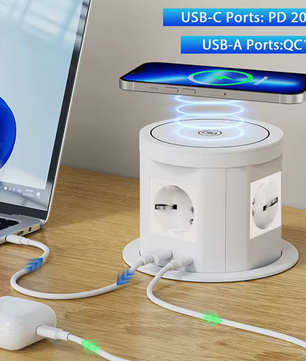 Pop-up Inbouw Stopcontact met USB, Type-C en Draadloos Opladen