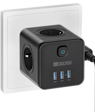Stekkerdoos Kubus met 4 Stopcontacten en 3 USB Snelladen