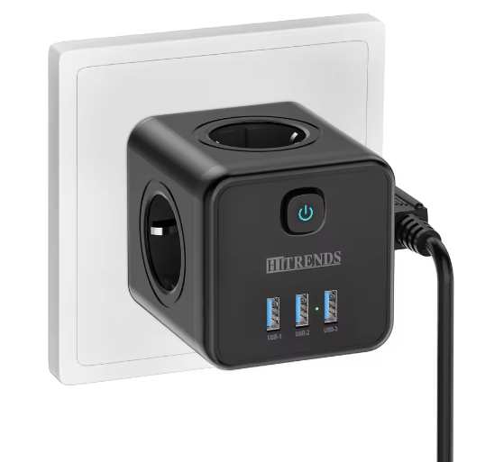Stekkerdoos Kubus met 4 Stopcontacten en 3 USB Snelladen