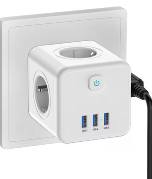 Stekkerdoos Kubus met 4 Stopcontacten en 3 USB Snelladen