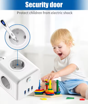 Stekkerdoos Kubus met 4 Stopcontacten en 3 USB Snelladen
