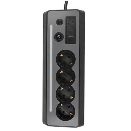 Stekkerdoos met 4 Stopcontacten, USB en Type-C met Schakelaar