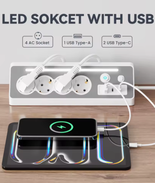 Stekkerdoos met 4 Stopcontacten, USB en Type-C met Schakelaar