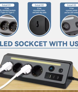 Stekkerdoos met 4 Stopcontacten, USB en Type-C met Schakelaar