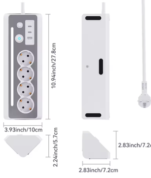 Stekkerdoos met 4 Stopcontacten, USB en Type-C met Schakelaar