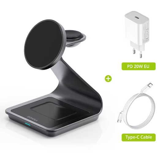 3-in-1 Magnetische Draadloze Oplader 30W – Oplaadstation voor Smartphone, Smartwatch en Draadloze Oordopjes