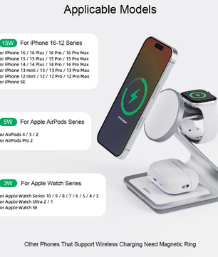 3-in-1 Magnetische Draadloze Oplader 30W – Oplaadstation voor Smartphone, Smartwatch en Draadloze Oordopjes