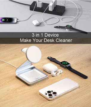 3-in-1 Magnetische Draadloze Oplader 30W – Oplaadstation voor Smartphone, Smartwatch en Draadloze Oordopjes