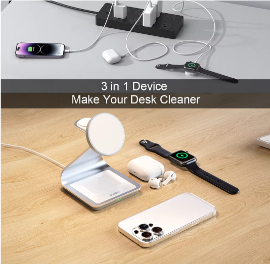 3-in-1 Magnetische Draadloze Oplader 30W – Oplaadstation voor Smartphone, Smartwatch en Draadloze Oordopjes