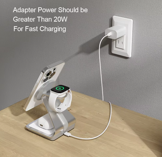 3-in-1 Magnetische Draadloze Oplader 30W – Oplaadstation voor Smartphone, Smartwatch en Draadloze Oordopjes