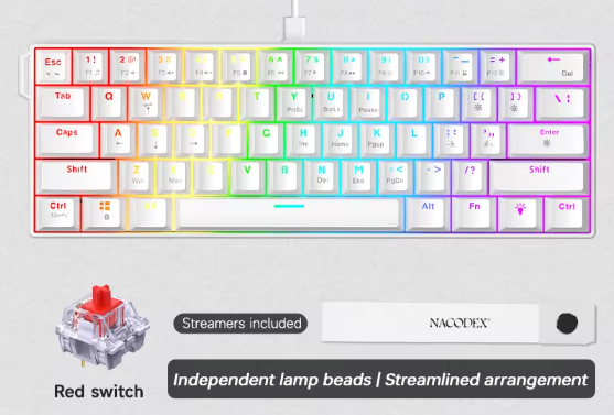 60% Mechanisch Gaming Toetsenbord met RGB – Compact 61 Toetsen Hot-Swappable Mini Design