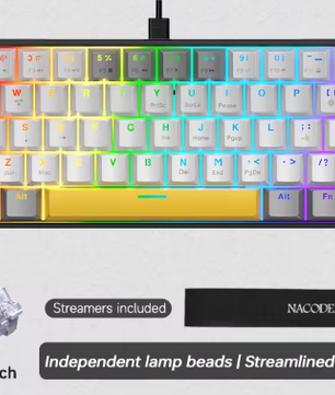 60% Mechanisch Gaming Toetsenbord met RGB – Compact 61 Toetsen Hot-Swappable Mini Design
