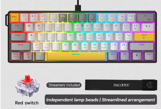 60% Mechanisch Gaming Toetsenbord met RGB – Compact 61 Toetsen Hot-Swappable Mini Design