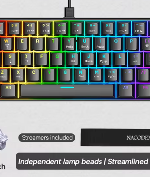 60% Mechanisch Gaming Toetsenbord met RGB – Compact 61 Toetsen Hot-Swappable Mini Design