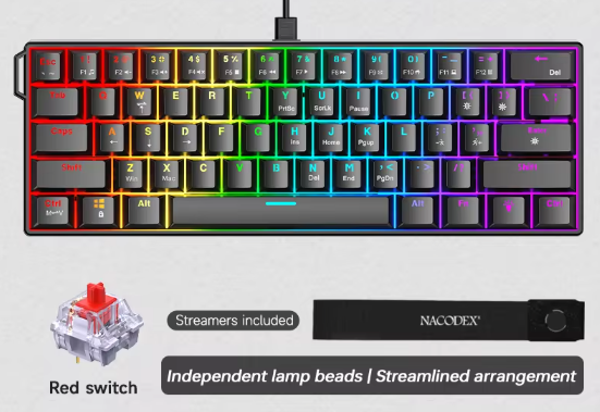 60% Mechanisch Gaming Toetsenbord met RGB – Compact 61 Toetsen Hot-Swappable Mini Design