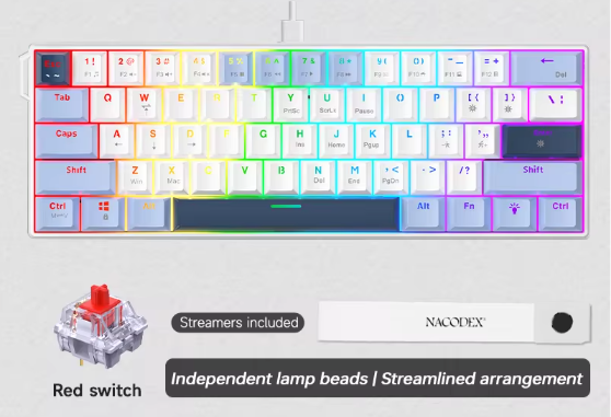 60% Mechanisch Gaming Toetsenbord met RGB – Compact 61 Toetsen Hot-Swappable Mini Design