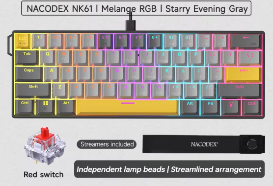 60% Mechanisch Gaming Toetsenbord met RGB – Compact 61 Toetsen Hot-Swappable Mini Design