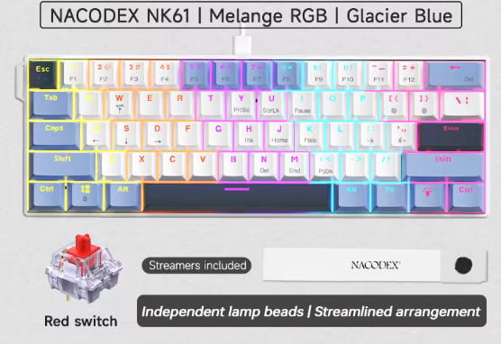 60% Mechanisch Gaming Toetsenbord met RGB – Compact 61 Toetsen Hot-Swappable Mini Design