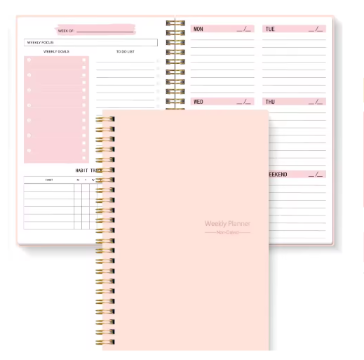 Ongedateerde A5 Spiraal Weekplanner Notebook – Compacte Agenda voor Studie, Werk en Dagelijkse Planning
