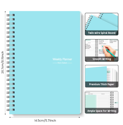 Ongedateerde A5 Spiraal Weekplanner Notebook – Compacte Agenda voor Studie, Werk en Dagelijkse Planning