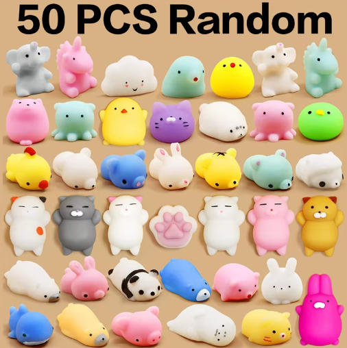 50-5 Stuks Mochi Squishies Kawaii Dieren – Antistress Squeeze Speelgoed 3-5 cm