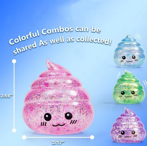 Glitter Squishy Poep Stressbal – Grappige Stretch Knijpbal Fidget Speelgoed 6,5 x 5,5 cm