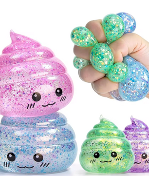 Glitter Squishy Poep Stressbal – Grappige Stretch Knijpbal Fidget Speelgoed 6,5 x 5,5 cm