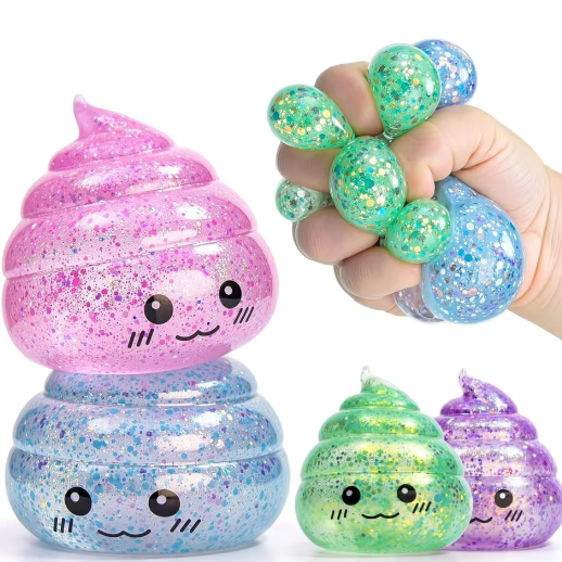 Glitter Squishy Poep Stressbal – Grappige Stretch Knijpbal Fidget Speelgoed 6,5 x 5,5 cm