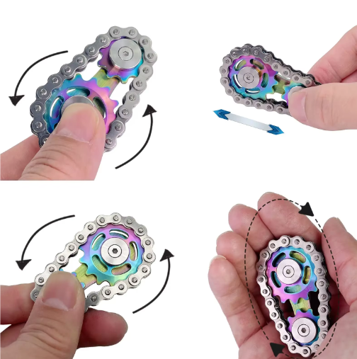 Metalen Chain Gear Fidget Spinner – RVS Hand Spinner EDC Focus en Stress Relief 5,9 x 3,4 x 1,2 cm
