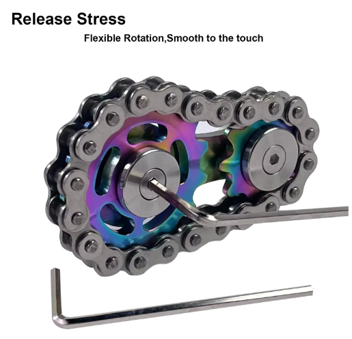 Metalen Chain Gear Fidget Spinner – RVS Hand Spinner EDC Focus en Stress Relief 5,9 x 3,4 x 1,2 cm