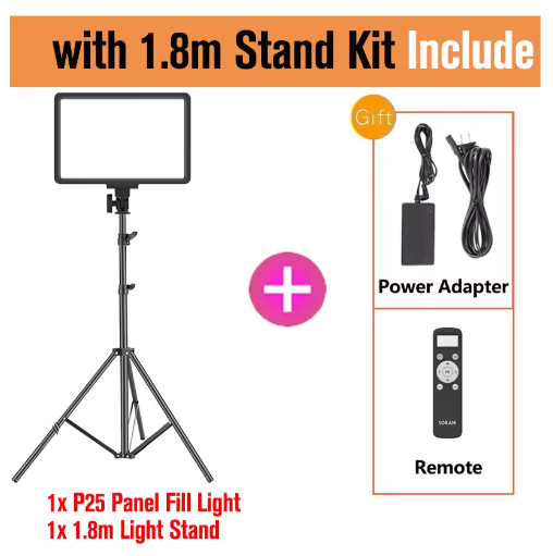 P25 Dimbaar LED Videolamp Paneel 25W – 2800K-8000K met Afstandsbediening