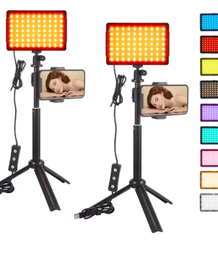 2-Pack LED Streaming Lights met Statief – Studio Videolamp Set met 9 Kleurenfilters