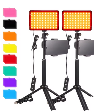 2-Pack LED Streaming Lights met Statief – Studio Videolamp Set met 9 Kleurenfilters