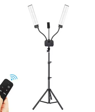 Opvouwbaar LED Lichtstatief met Dubbele Arm – Dimbaar met 3 Kleurtemperaturen voor Livestream en Fotografie