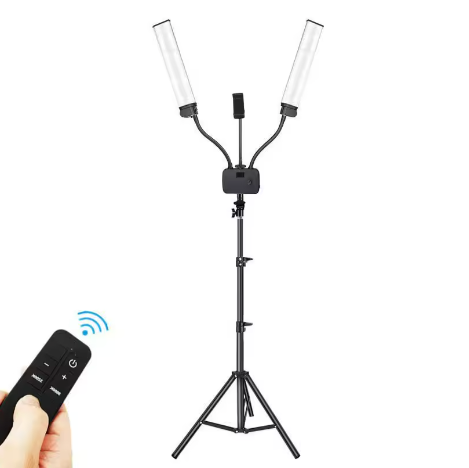 Opvouwbaar LED Lichtstatief met Dubbele Arm – Dimbaar met 3 Kleurtemperaturen voor Livestream en Fotografie