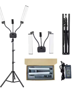 Opvouwbaar LED Lichtstatief met Dubbele Arm – Dimbaar met 3 Kleurtemperaturen voor Livestream en Fotografie