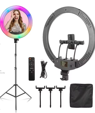 18 Inch 45 cm RGB Ringlicht met Statief – Dimbaar USB LED Selfie Lamp voor Fotostudio